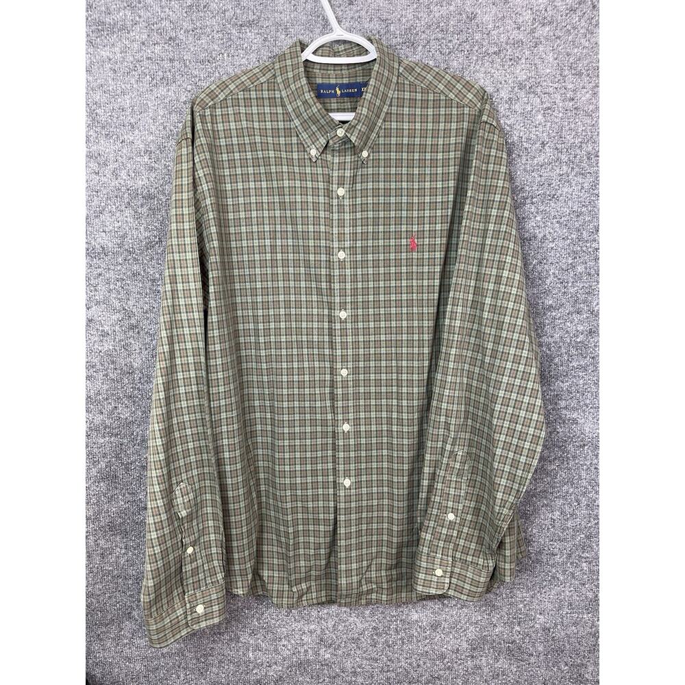 Ralph Lauren Shirt Men's Size XXL Long Sleeve Green/Red Plaid Red‎ Pony